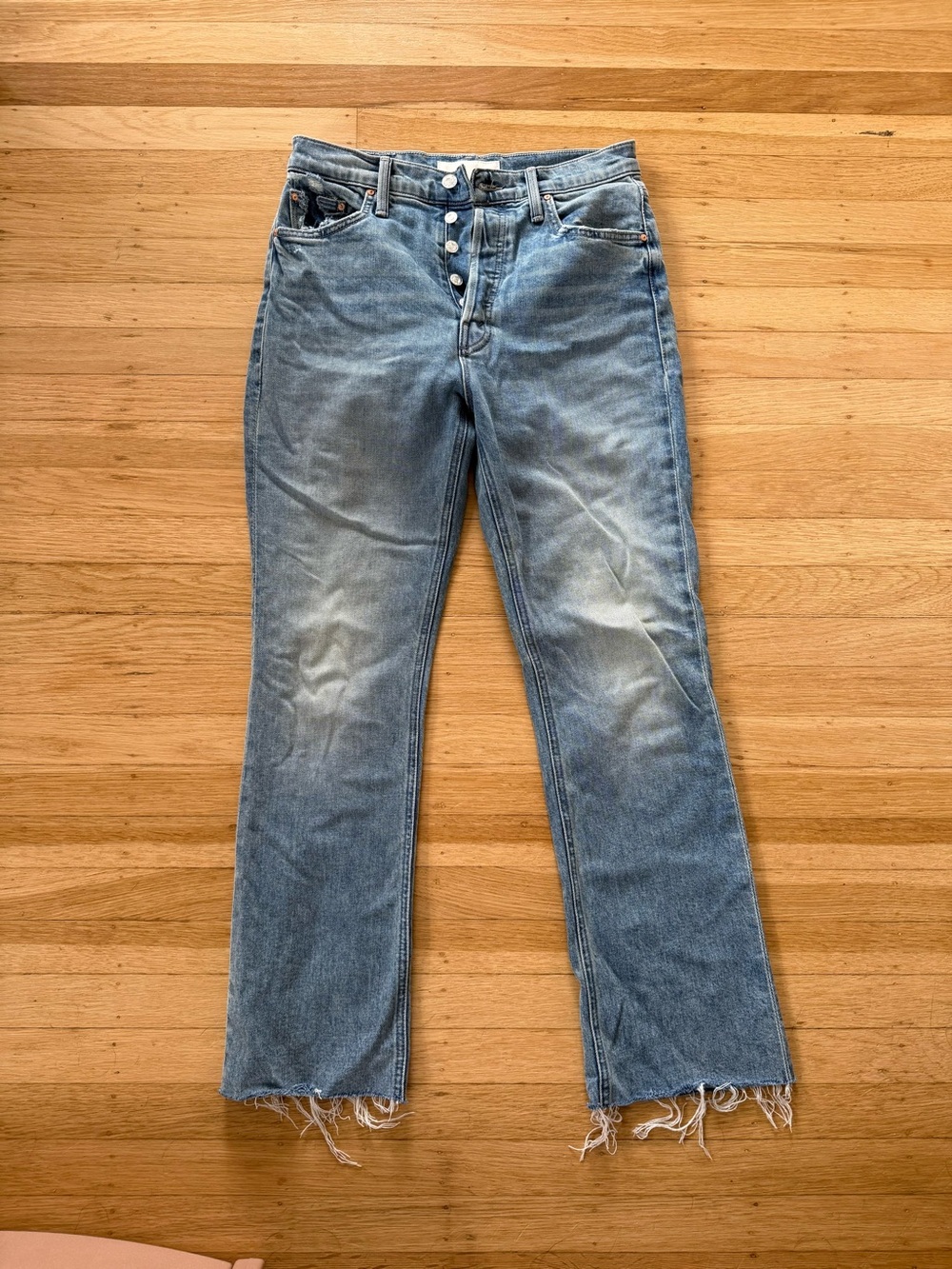 MOTHER Light Blue Straight-Leg Button-Fly Jeans
